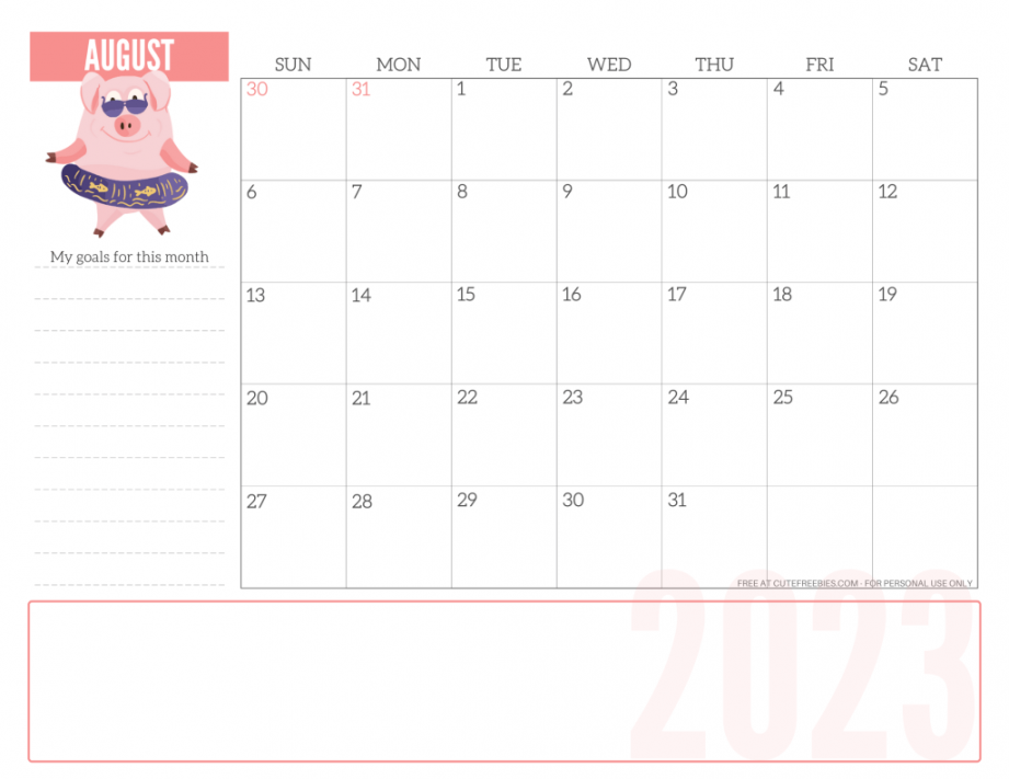 August  Calendar Free Printable - Cute Freebies For You