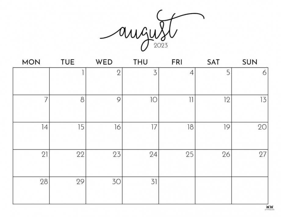 August  Calendars -  FREE Printables  Printabulls