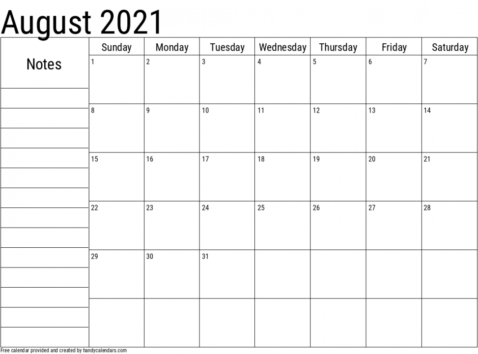 August Calendars - Handy Calendars