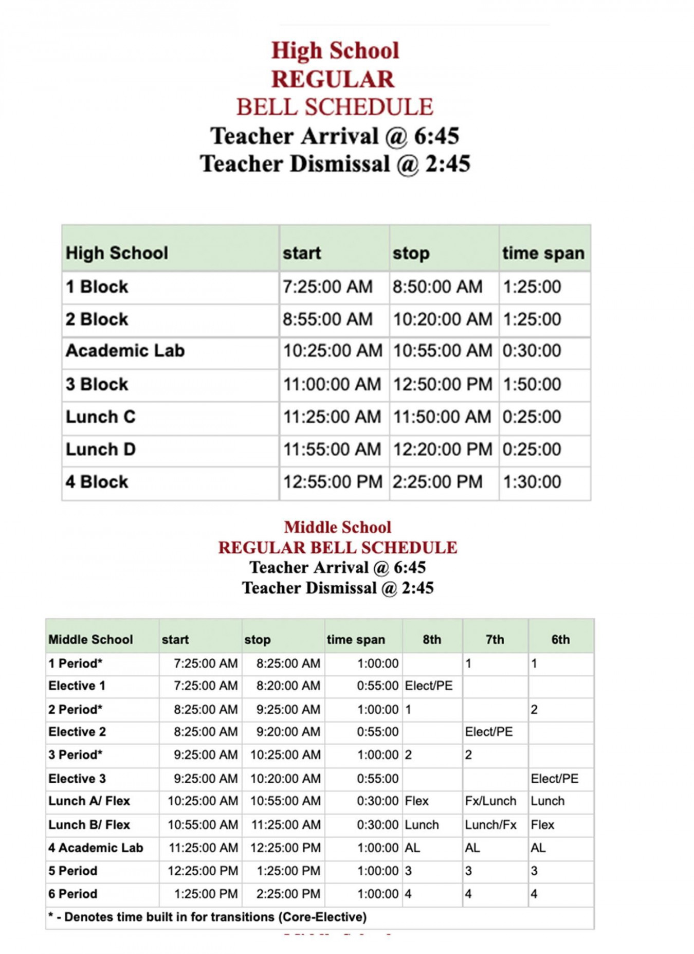 Bell Schedule / Bell schedule