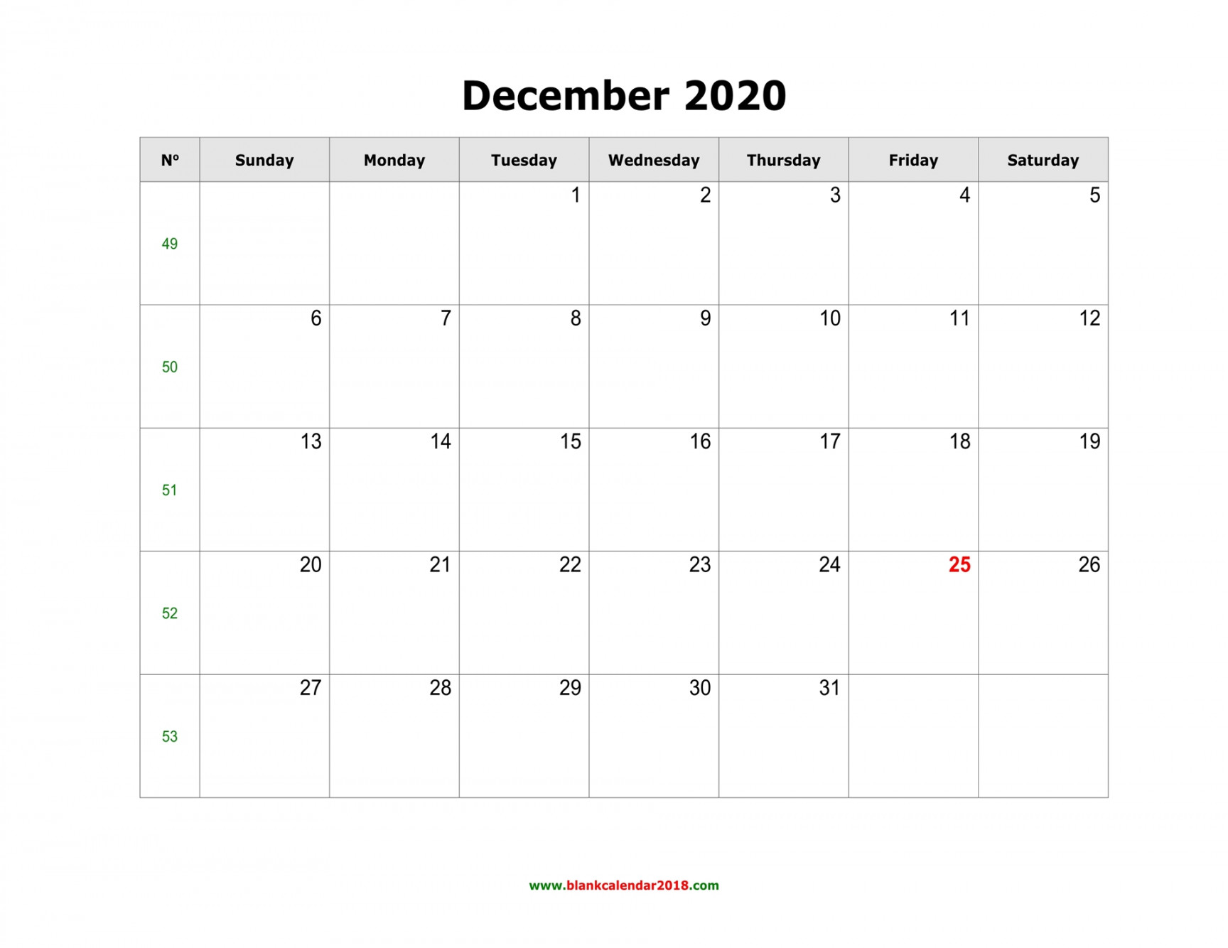 Blank Calendar for December