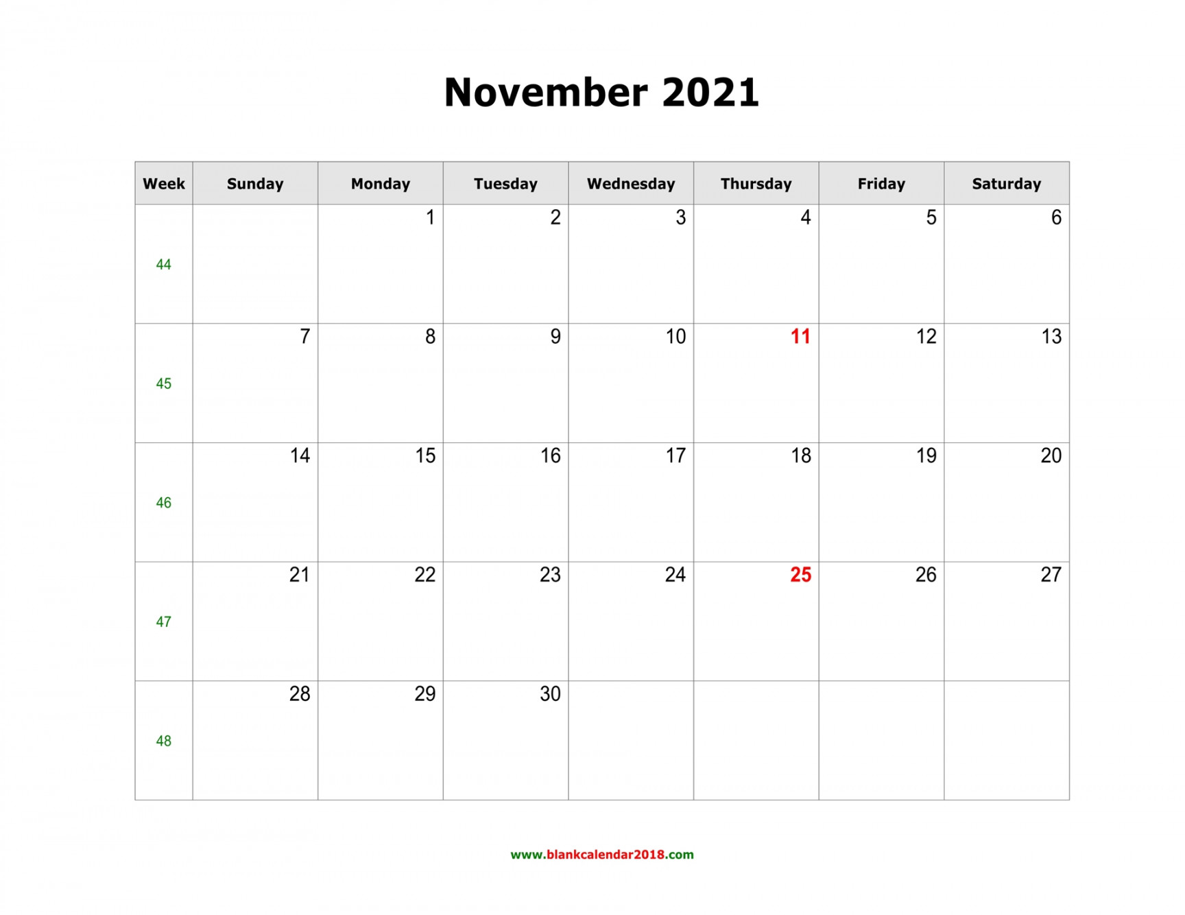 Blank Calendar for November