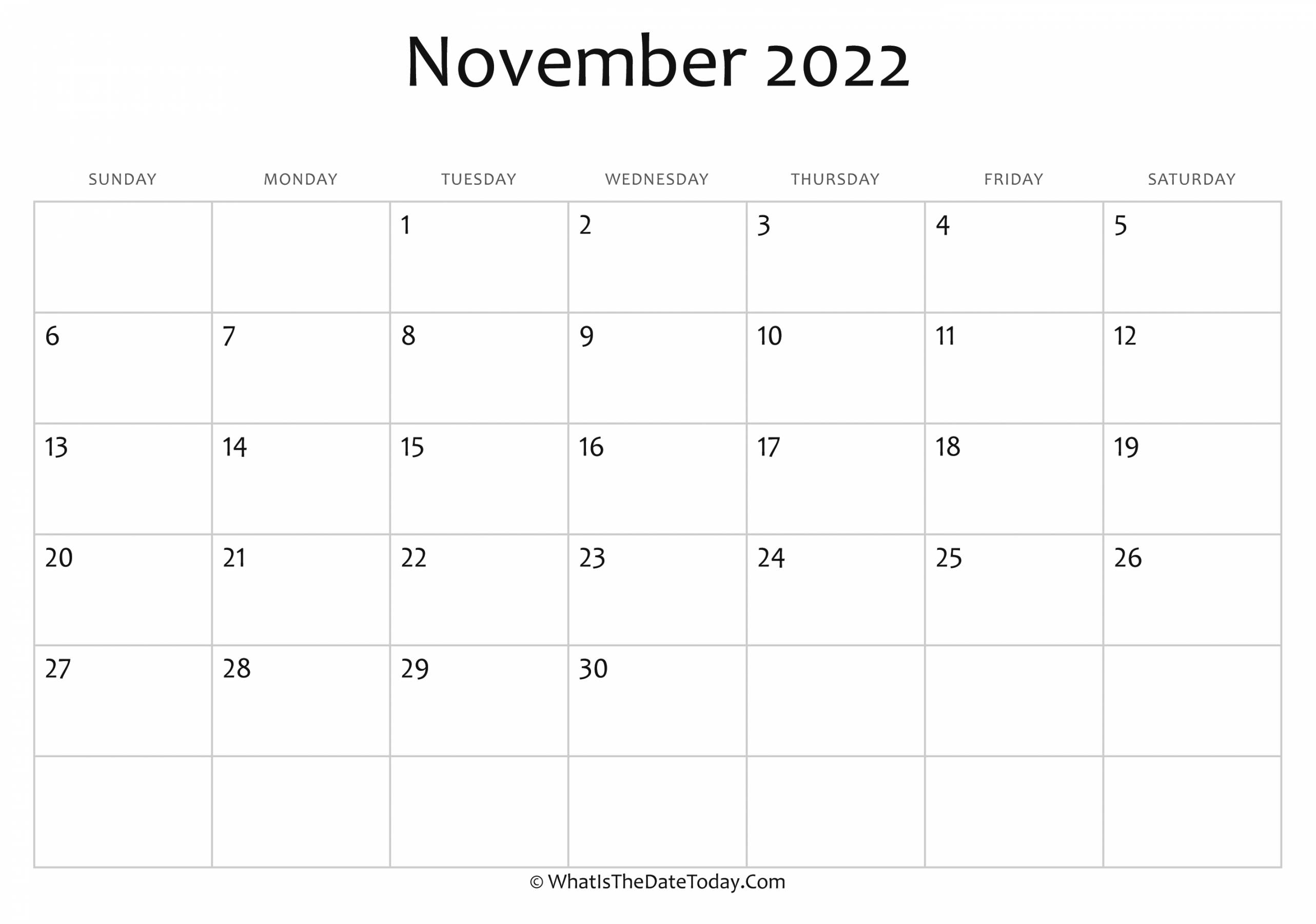 Blank November Calendar  Editable  Whatisthedatetoday