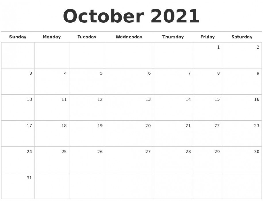 Blank October  Calendar Printable  Calendar printables, Free