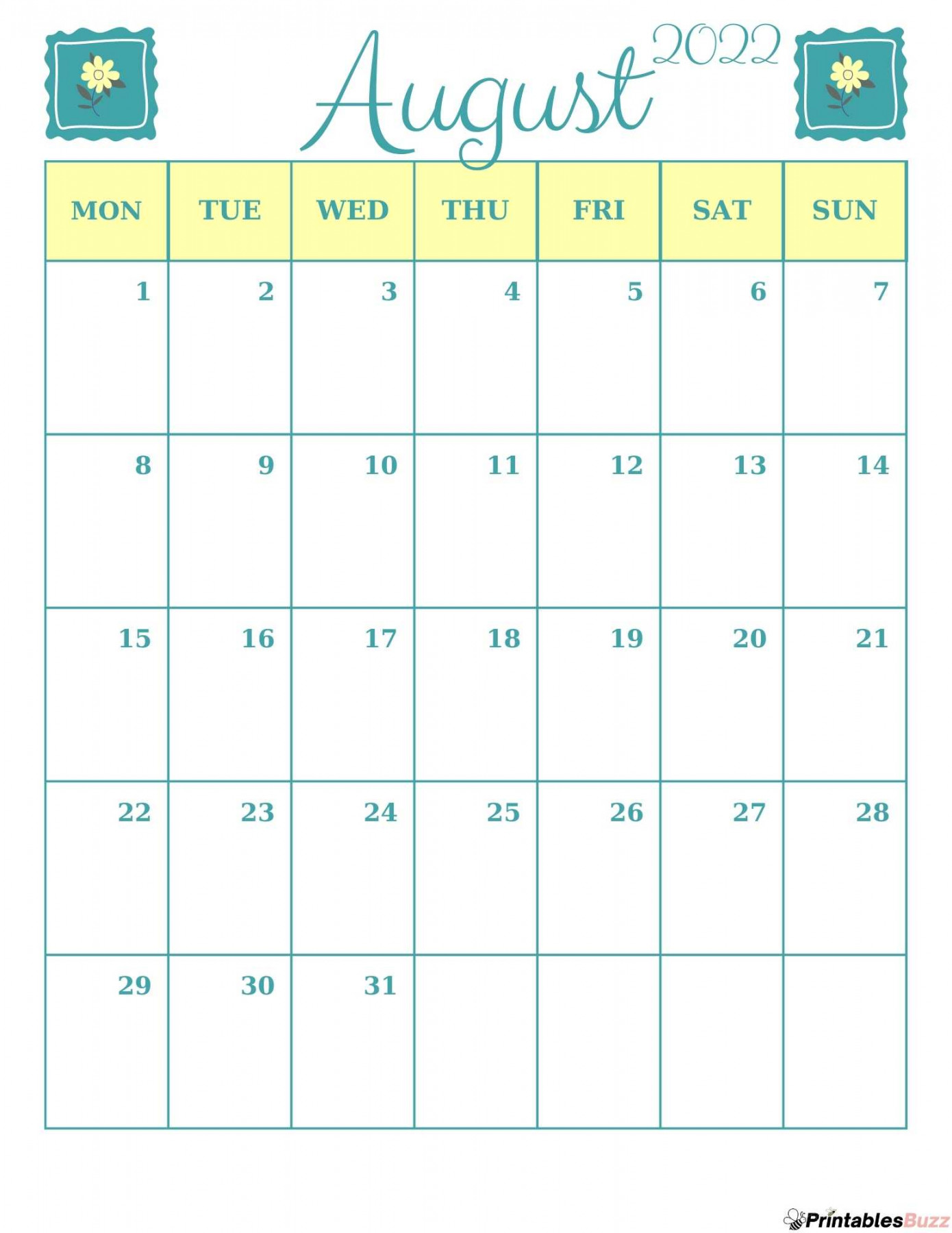 Cute August  Calendar Printables (Free) — PrintablesBuzz
