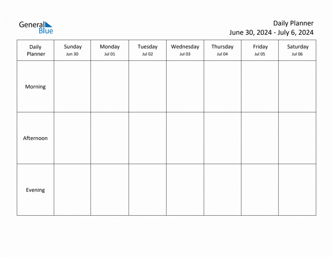 Daily Weekly Planner Template for the Week of June