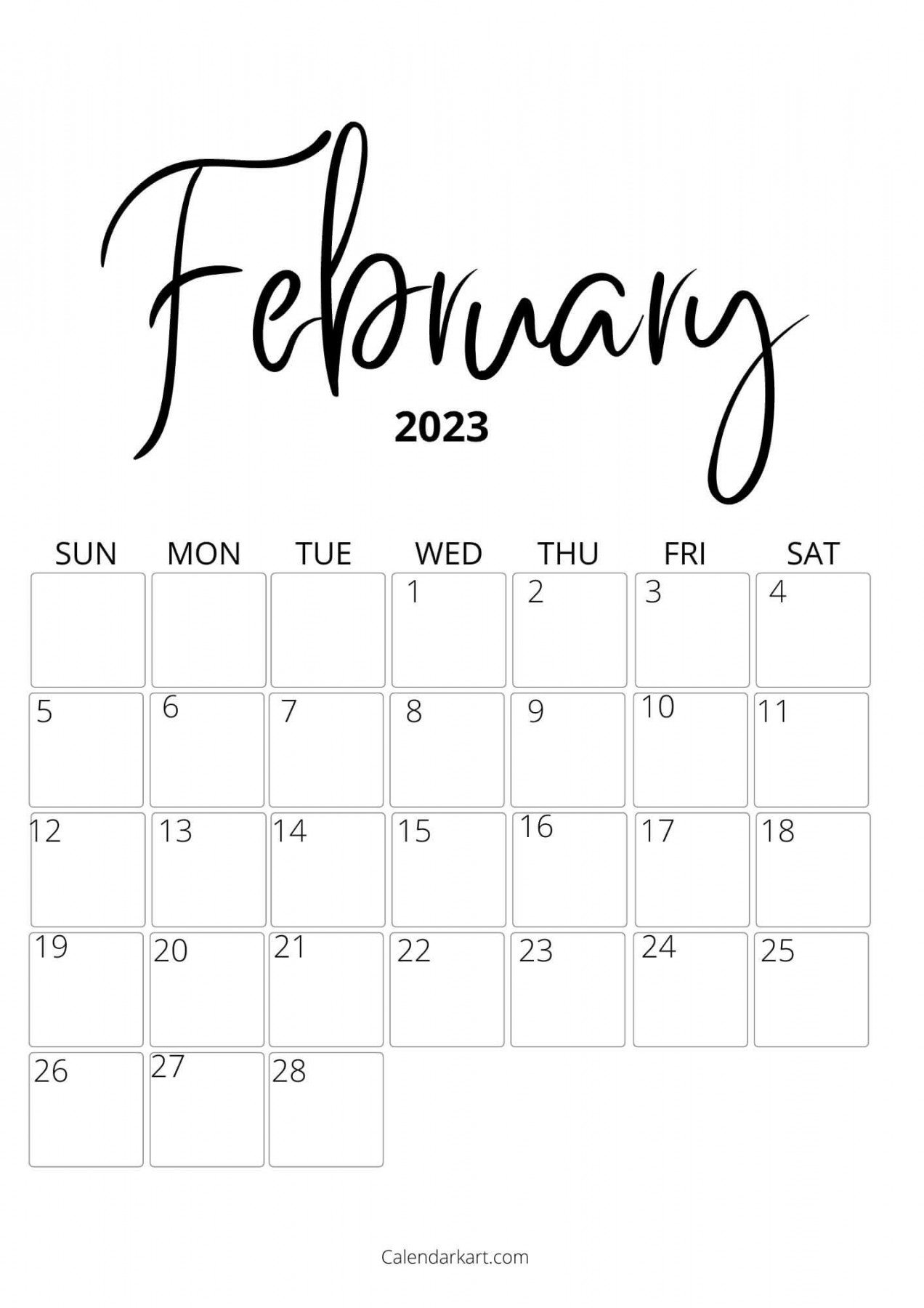 Free & Cute printable February  Calendar - CalendarKart