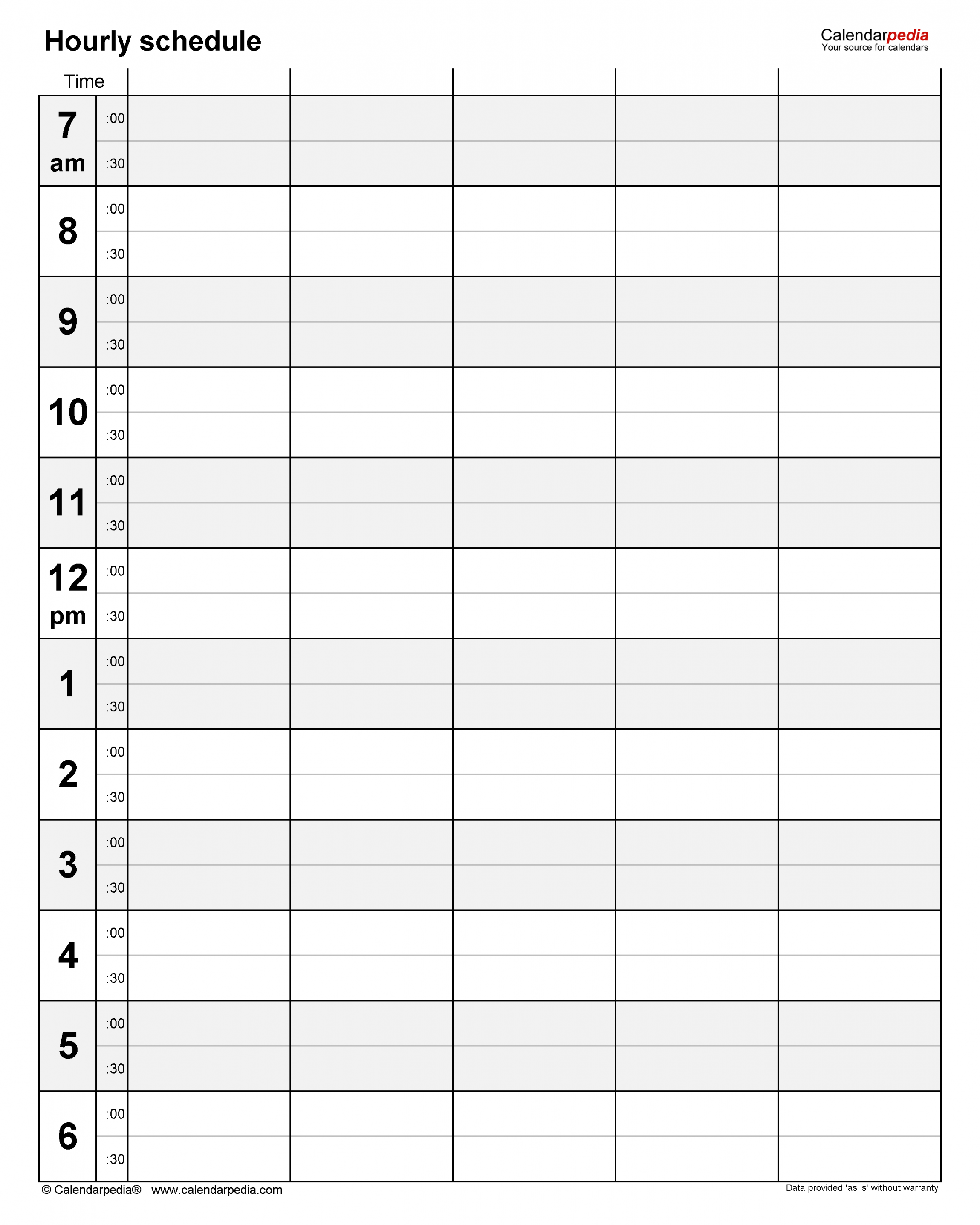Free Hourly Schedules in PDF Format - + Templates