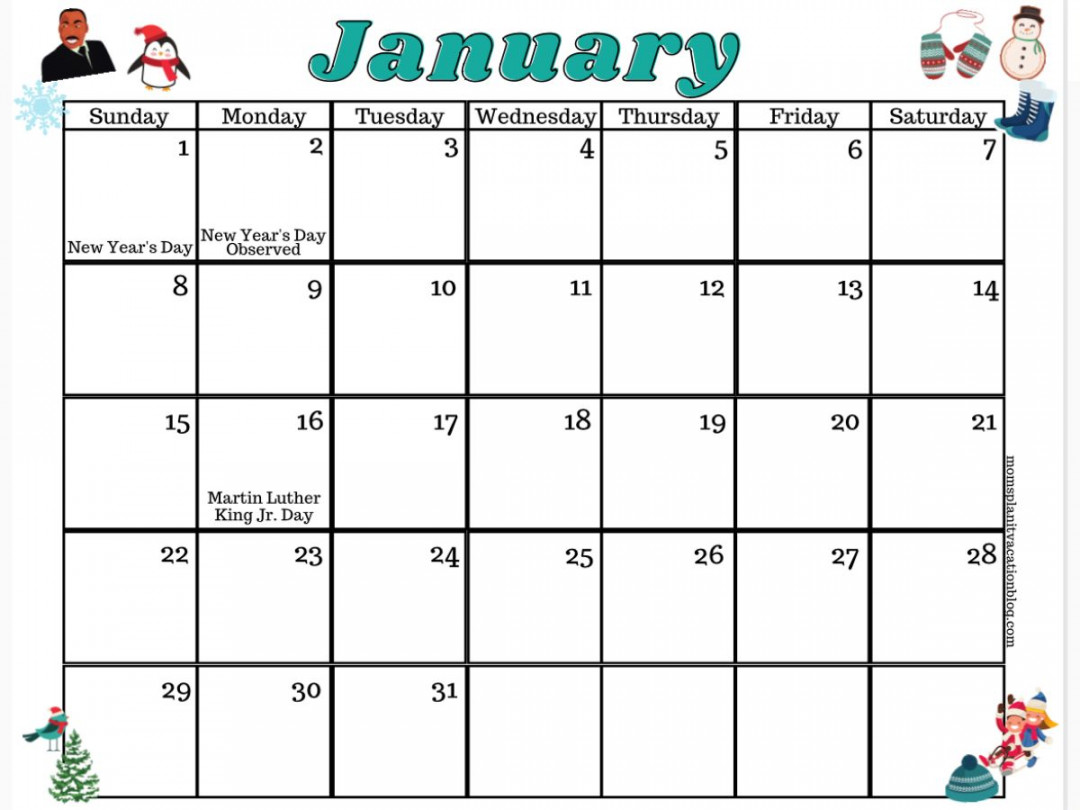 Free January Calendar Printable ()