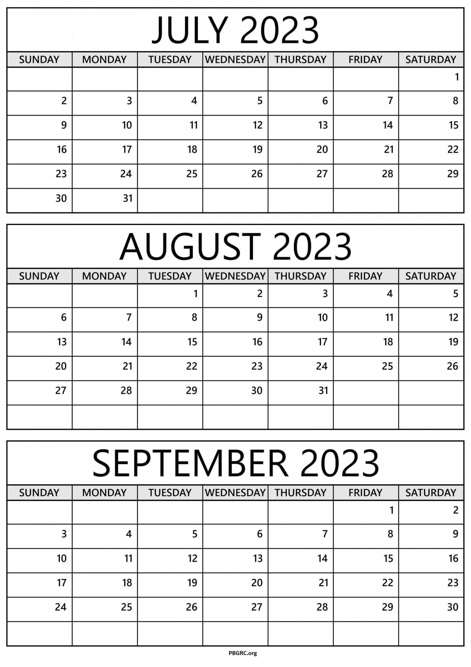 FREE] July August September  Calendar Printable Templates in