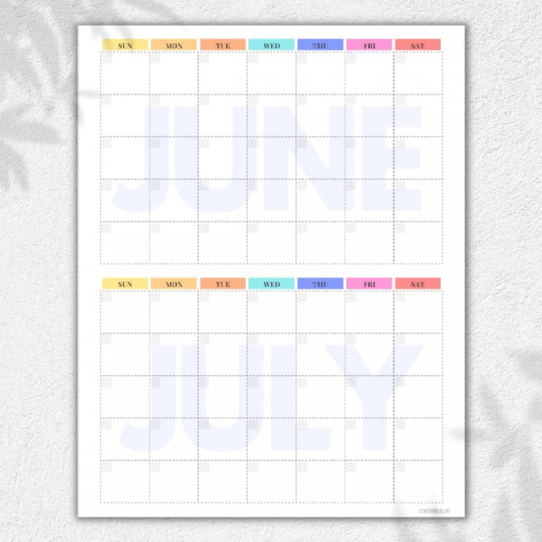 Free June and July Printable Calendar- Blank Templates ⋆ Love Our
