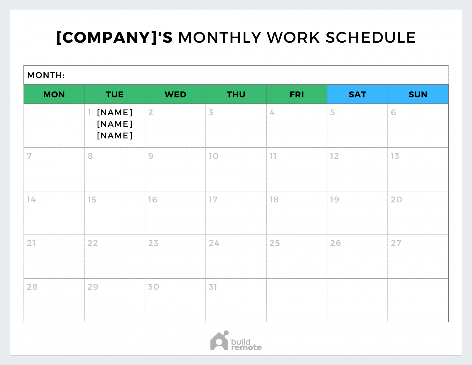 Free Monthly Work Schedule Templates - Buildremote