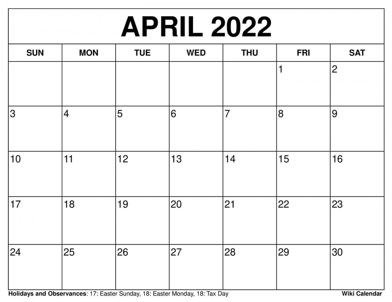 Free Printable April  Calendar Templates With Holidays