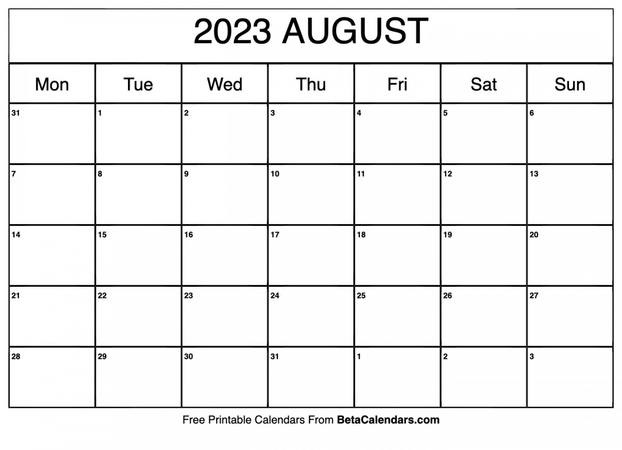 Free Printable August  Calendar