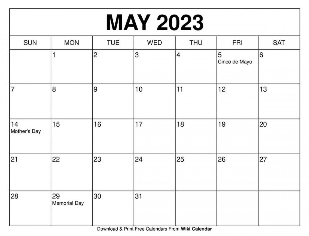 Free Printable May  Calendar Templates With Holidays