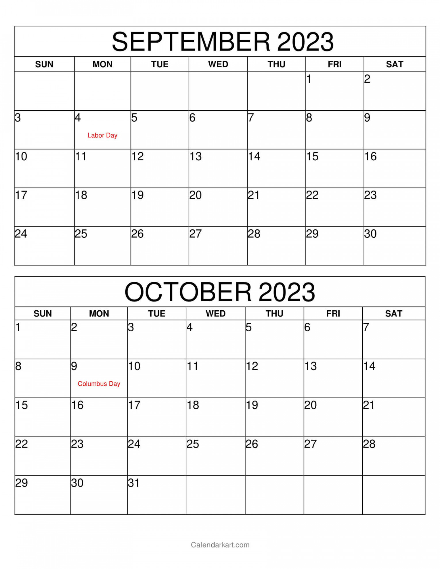 Free Printable September October  Calendar - CalendarKart