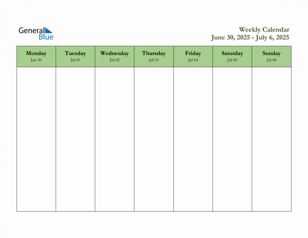 Free Printable Weekly Planner for June  to July ,