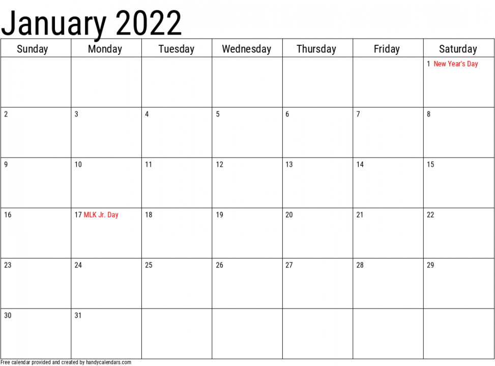 January Calendars - Handy Calendars