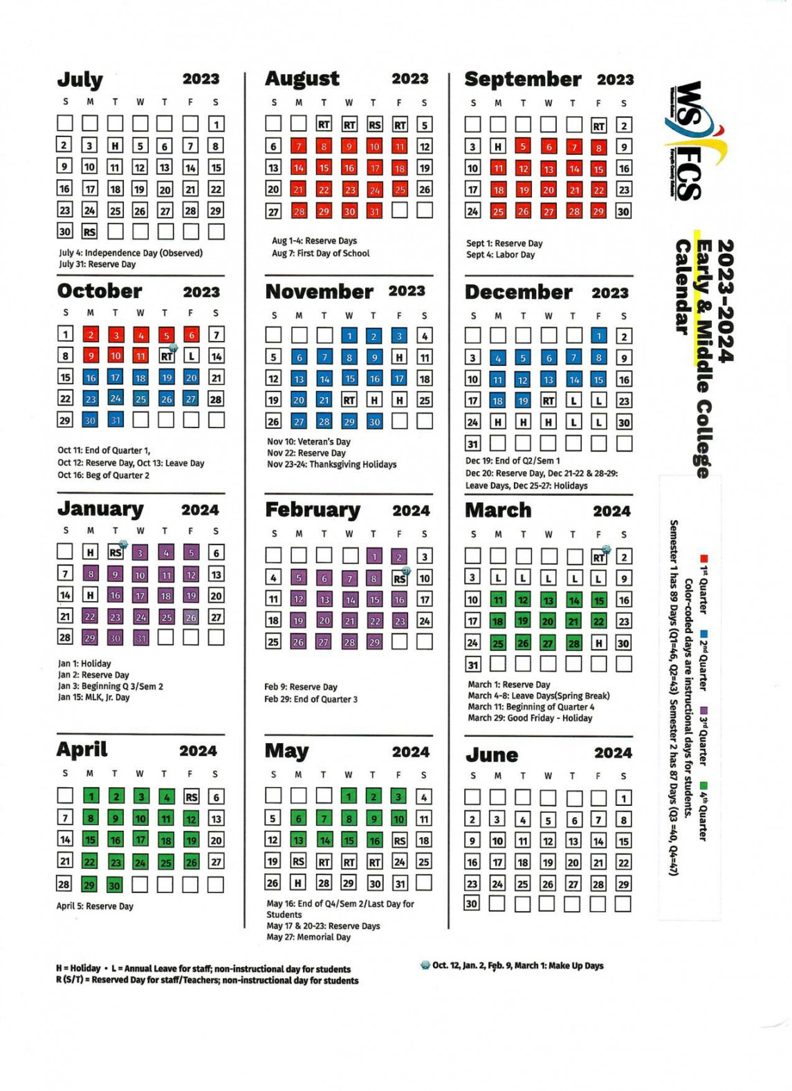 MCF School Calendar Approved for - School Year