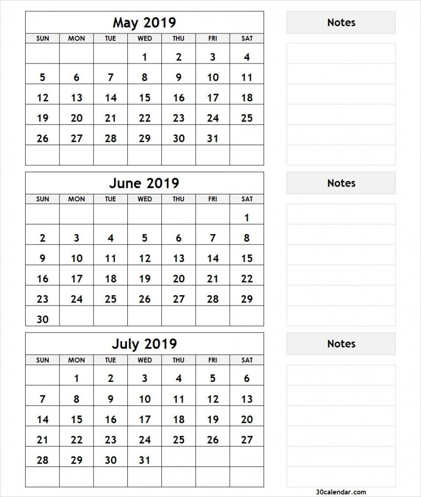 Month Calendar May June July  With Notes  July calendar