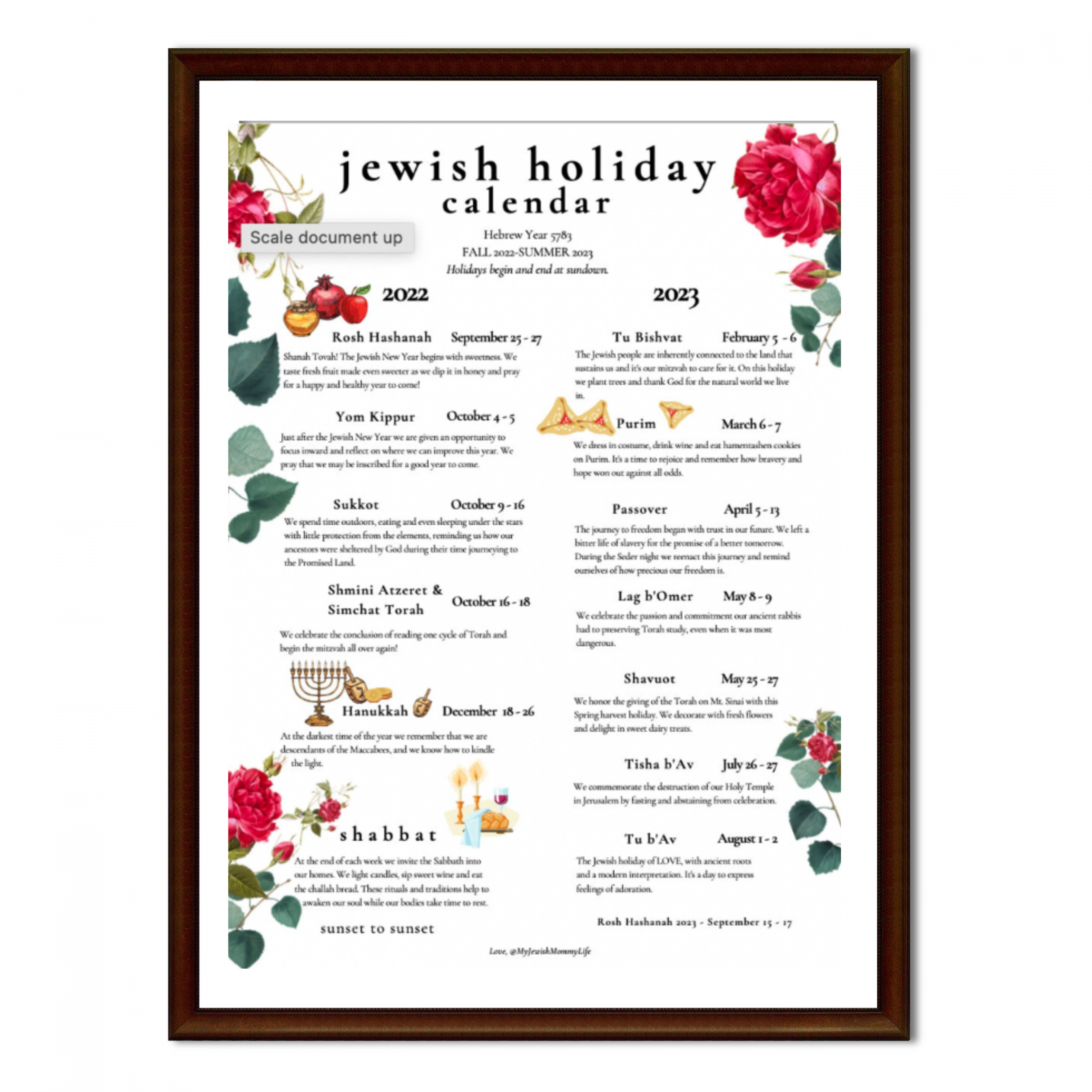 NEW* Jewish Holiday Calendar for / Hebrew Year  is