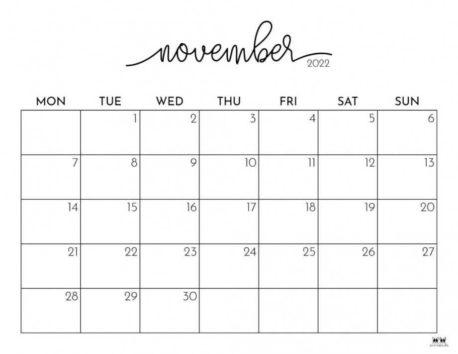 November  Calendars -  FREE Printables  Printabulls