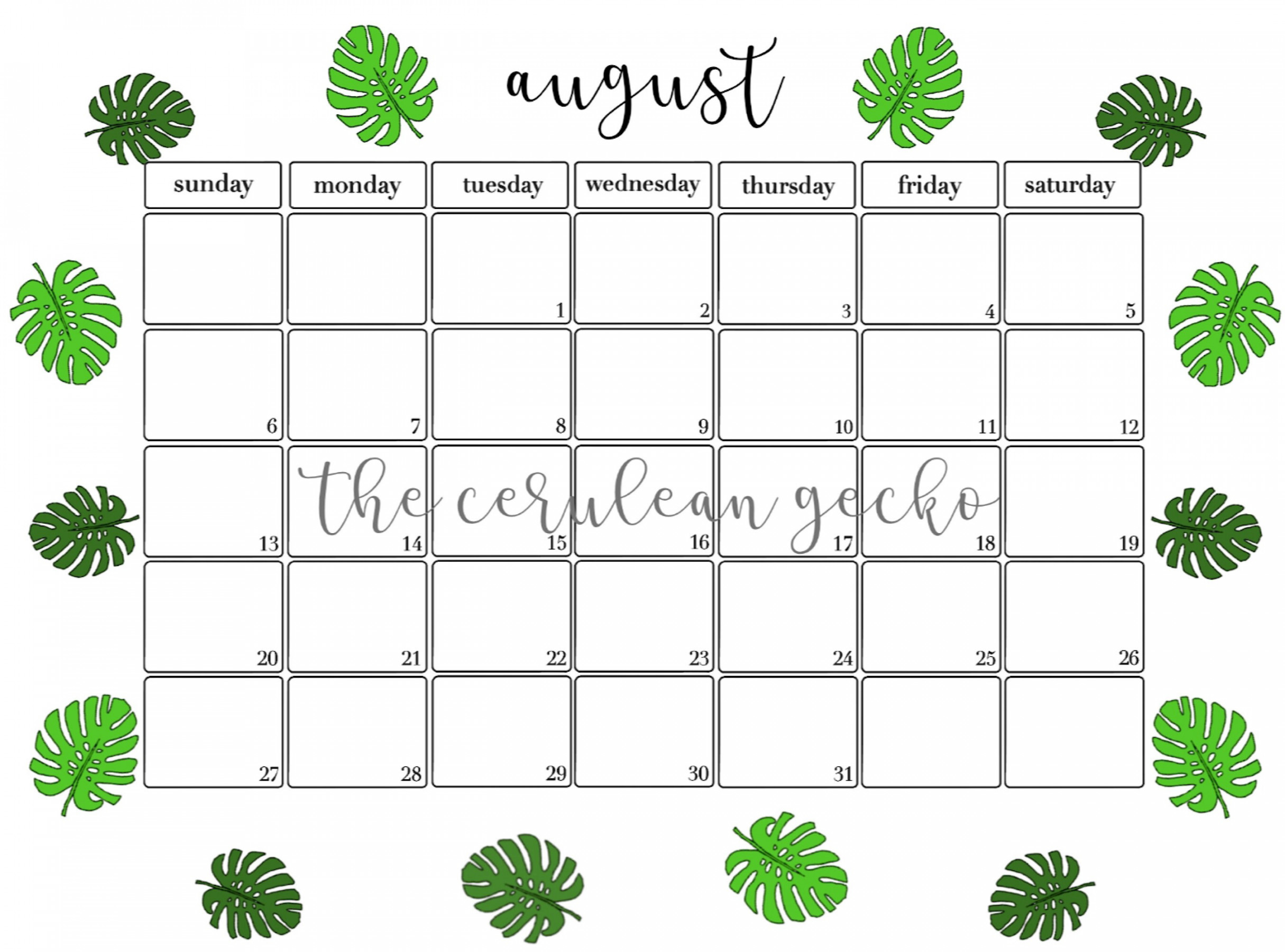 Printable August  Calendar