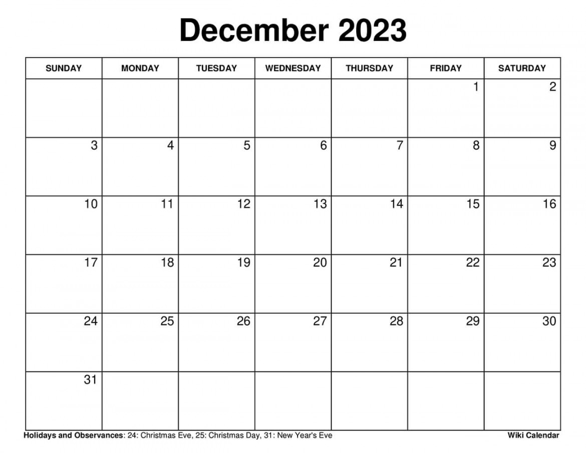 Printable December  Calendar Templates With Holidays - Wiki