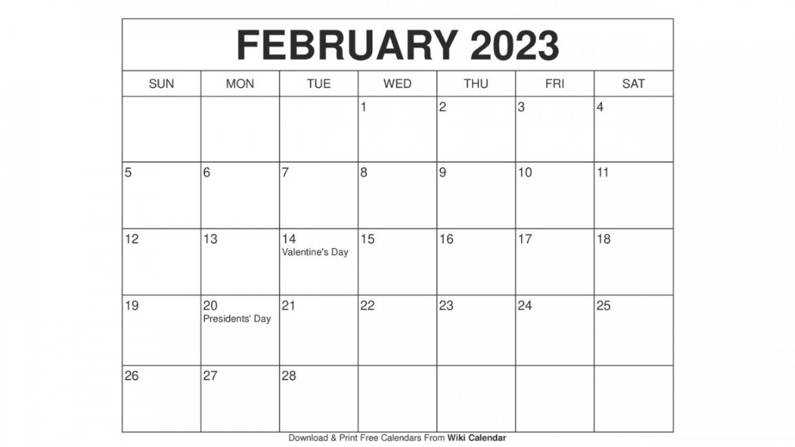 Printable February  Calendar Templates with Holidays - Wiki