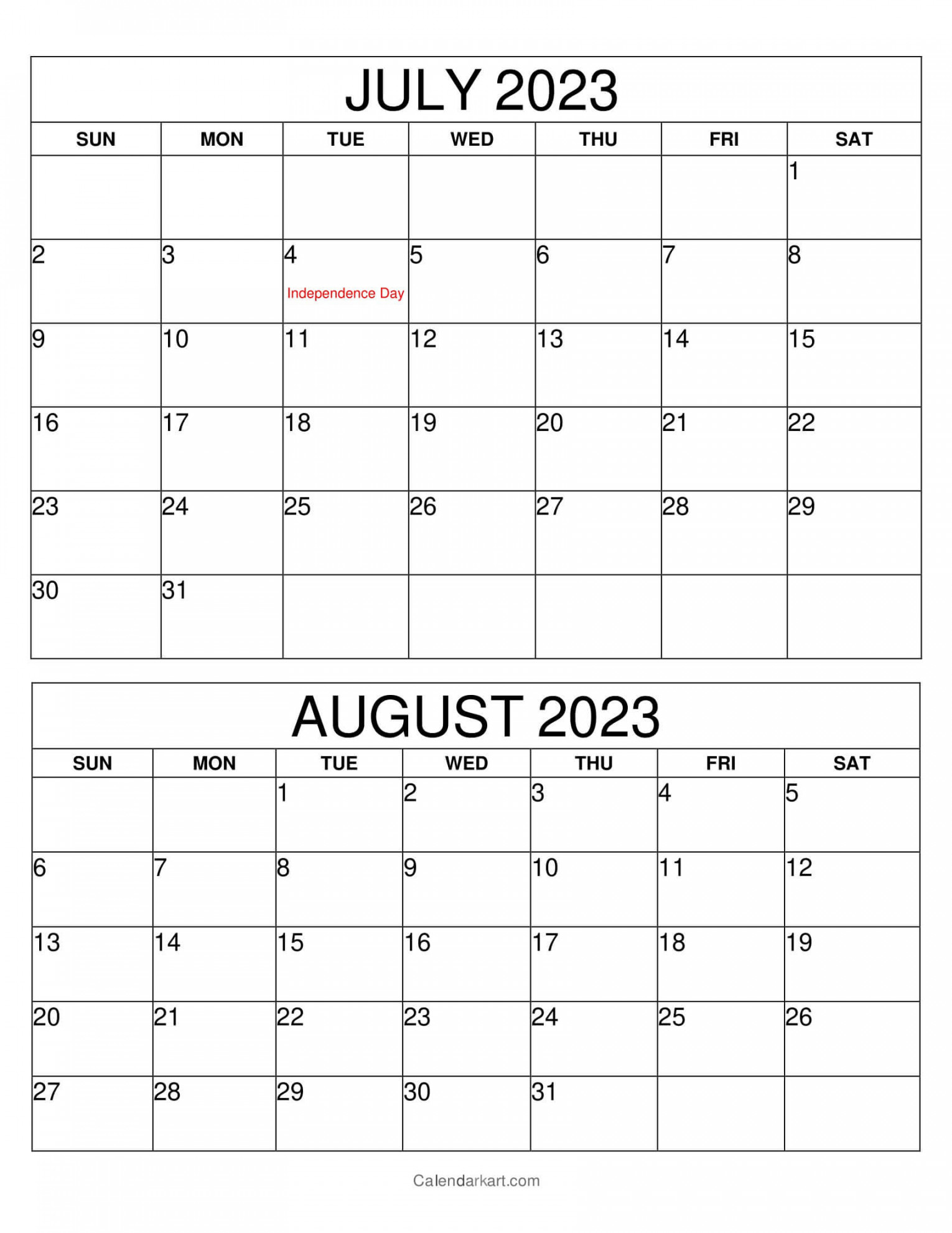 Printable July August  Calendar (th Bi Monthly) - CalendarKart