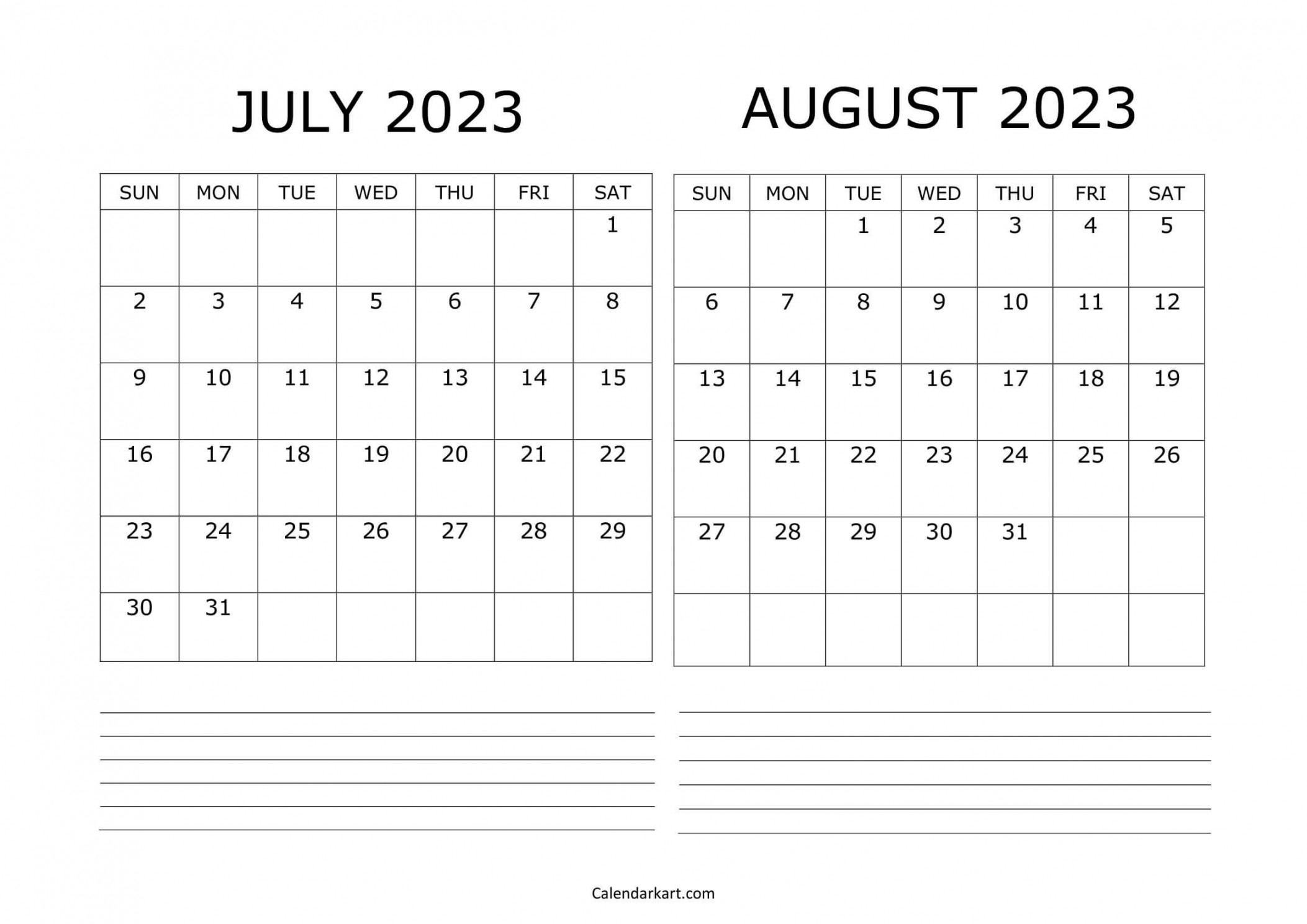 Printable July August  Calendar (th Bi Monthly) - CalendarKart
