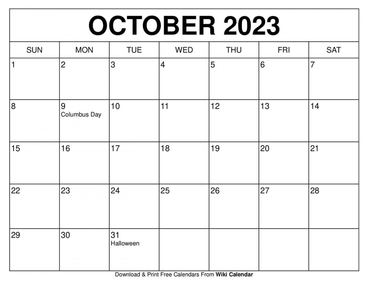Printable October  Calendar Templates With Holidays - Wiki Calendar