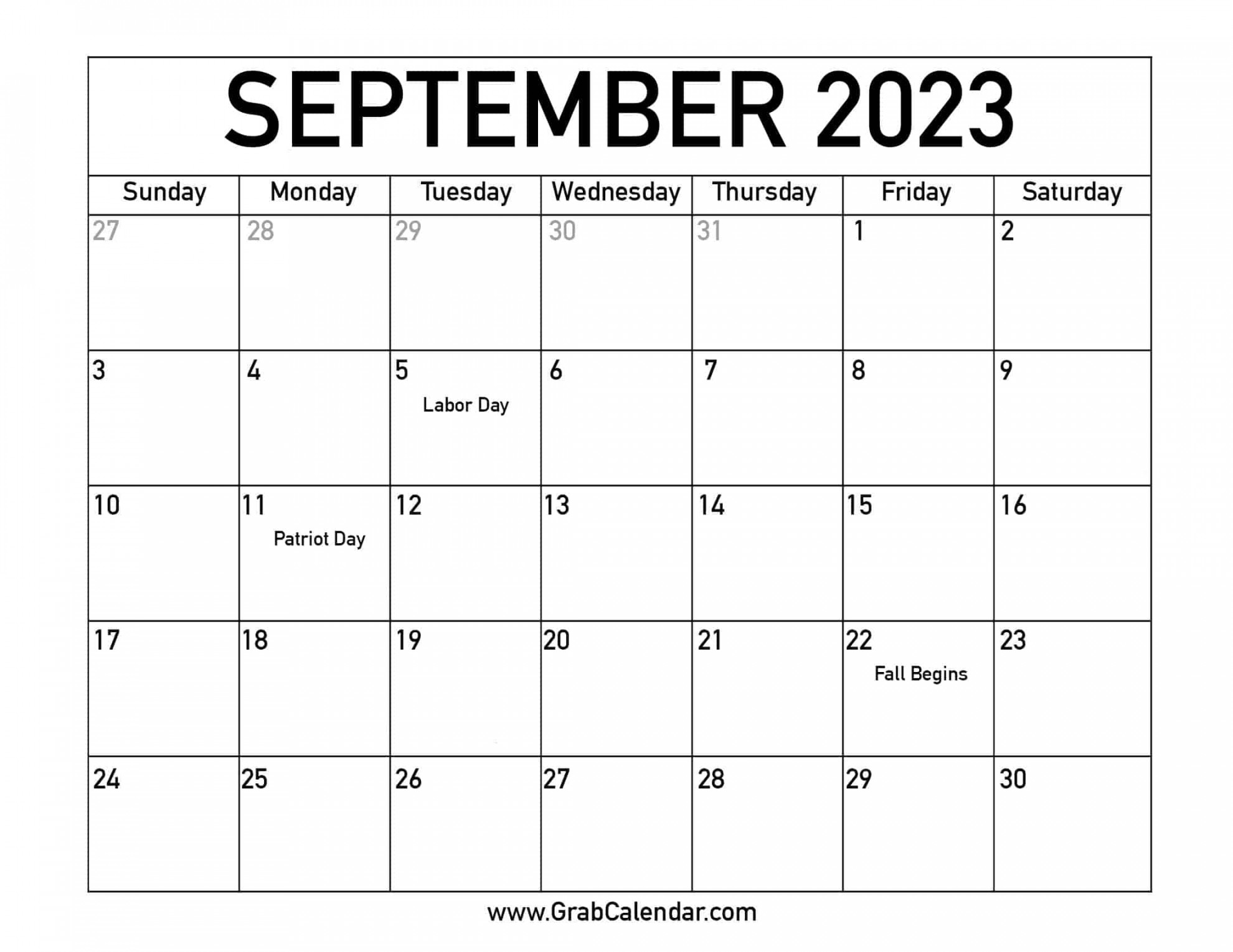Printable September  Calendar