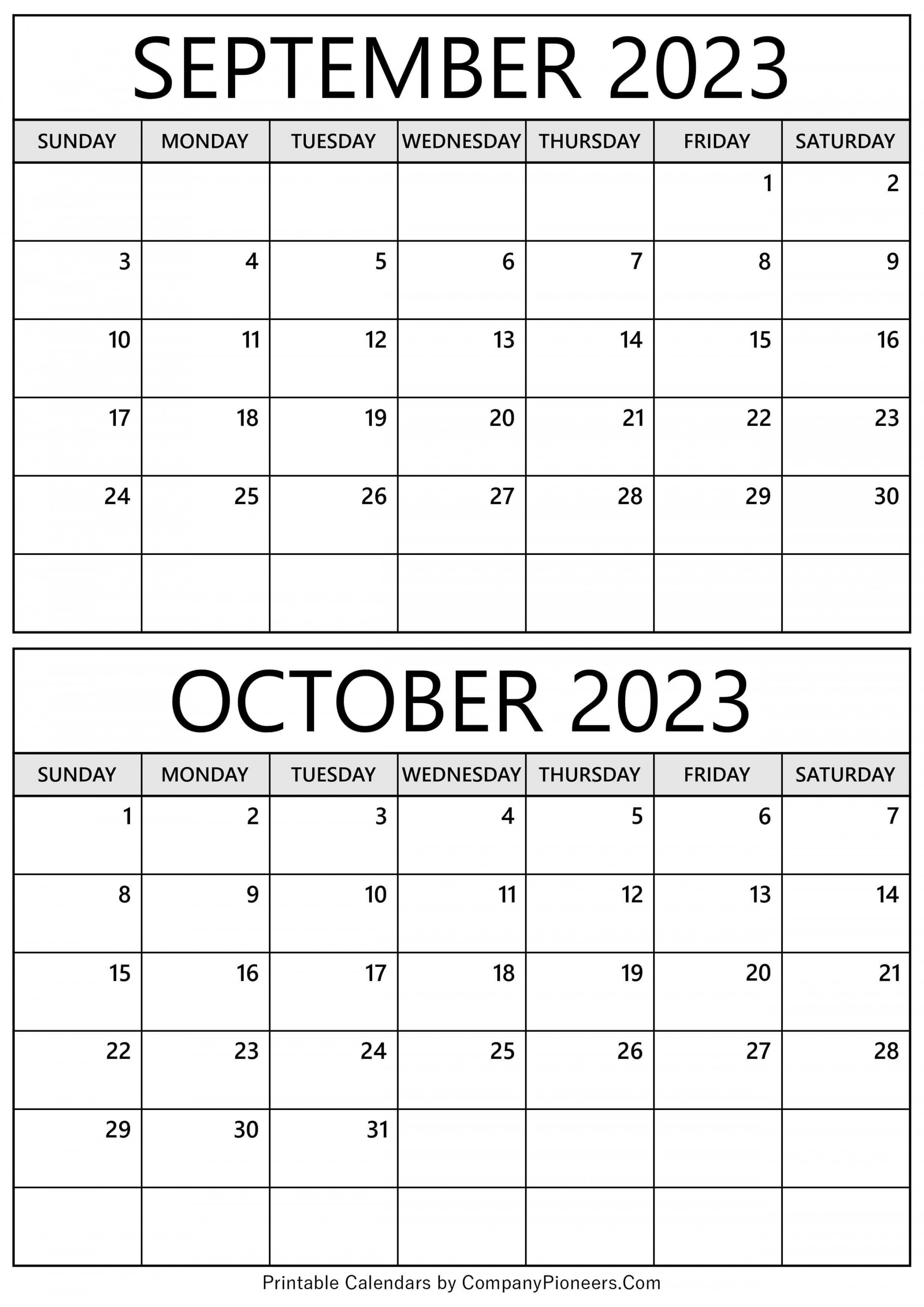 September October  Calendar Printable - Template