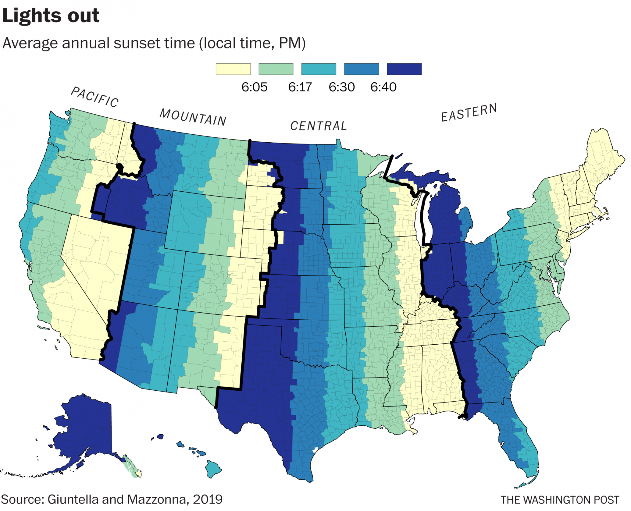 Sunset times in the US : r/MapPorn