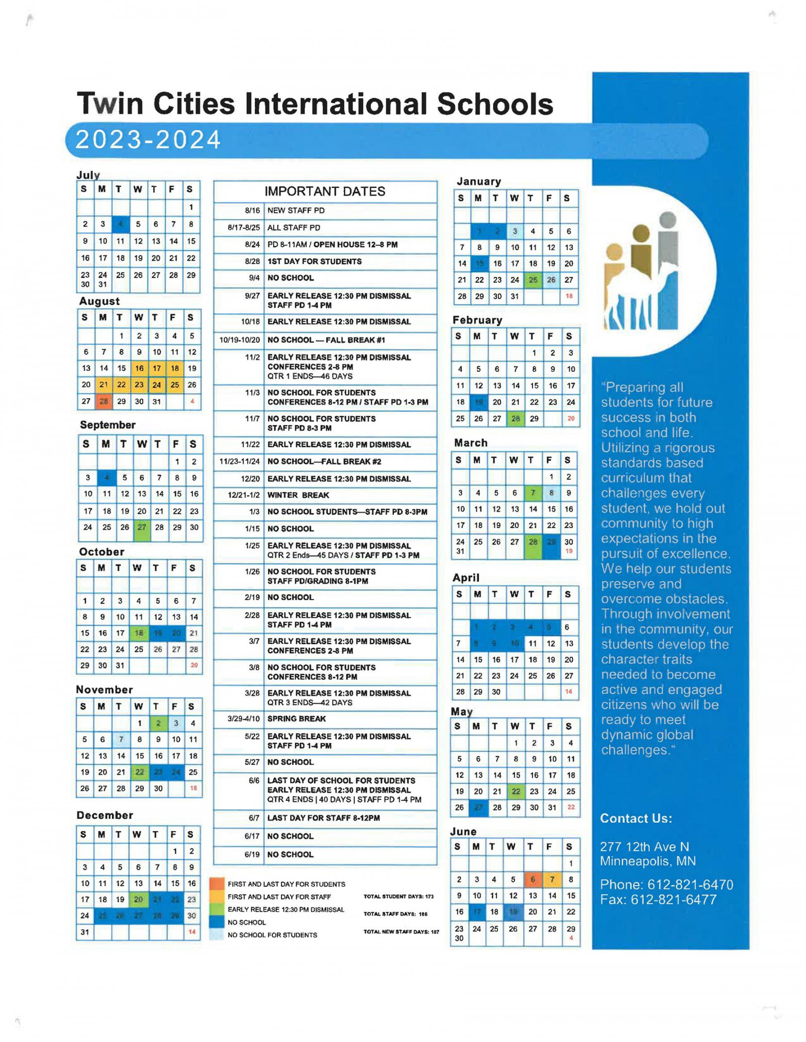 Twin Cities International Schools / Calendar