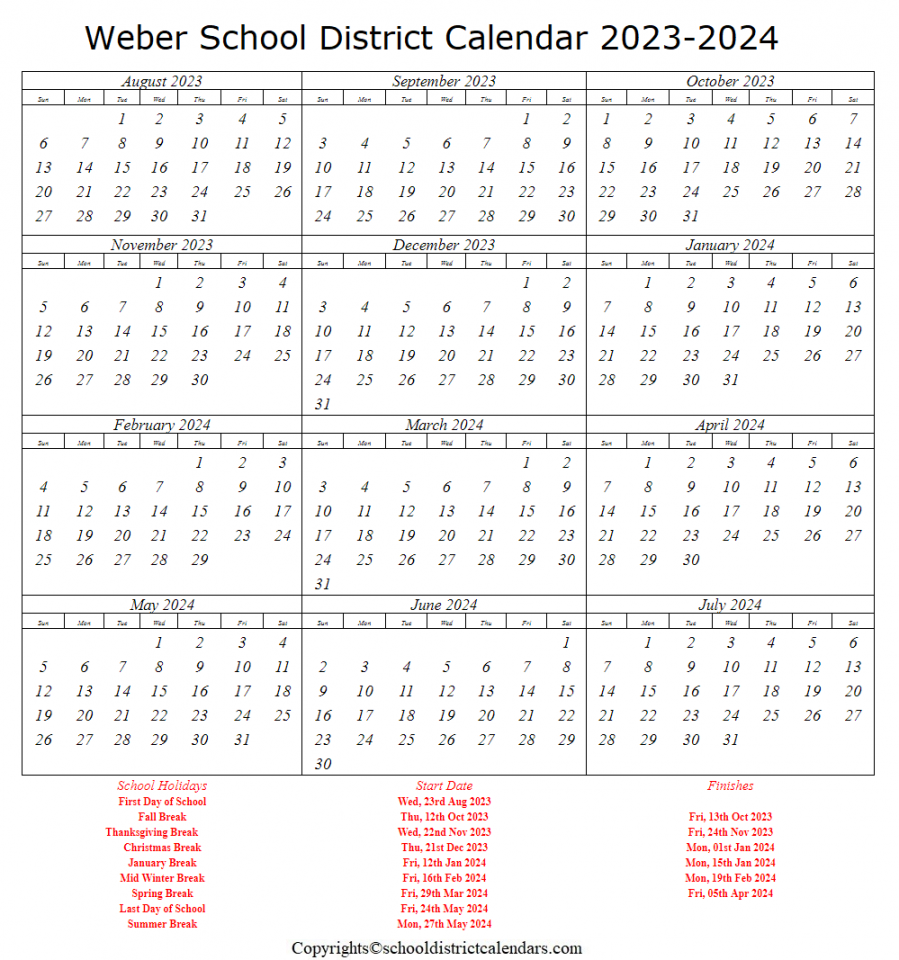 Weber School District Calendar - Holidays