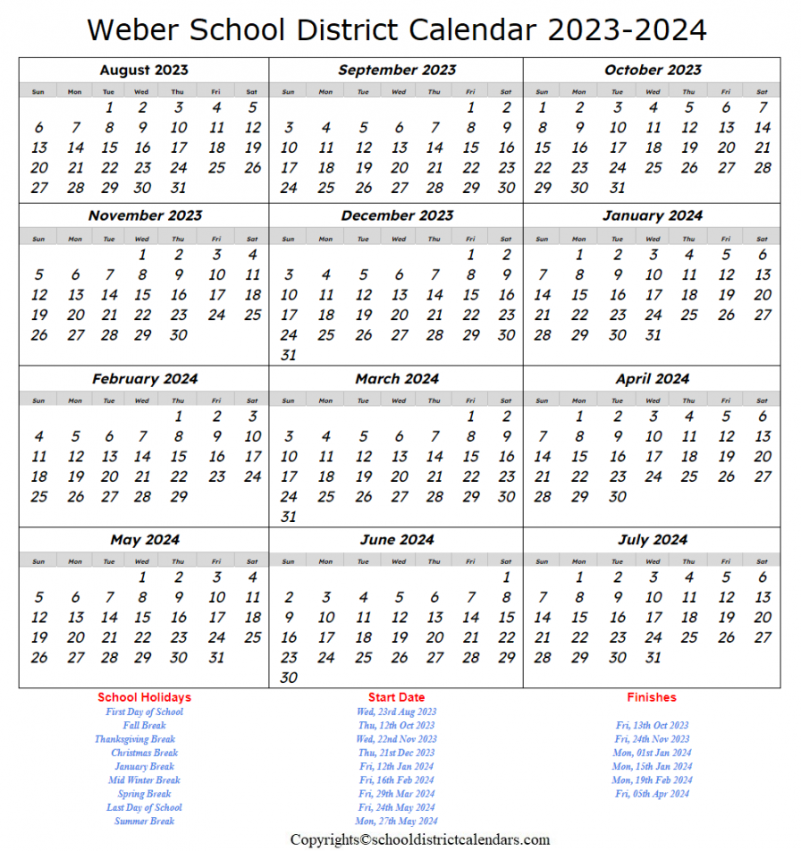 Weber School District Calendar - Holidays