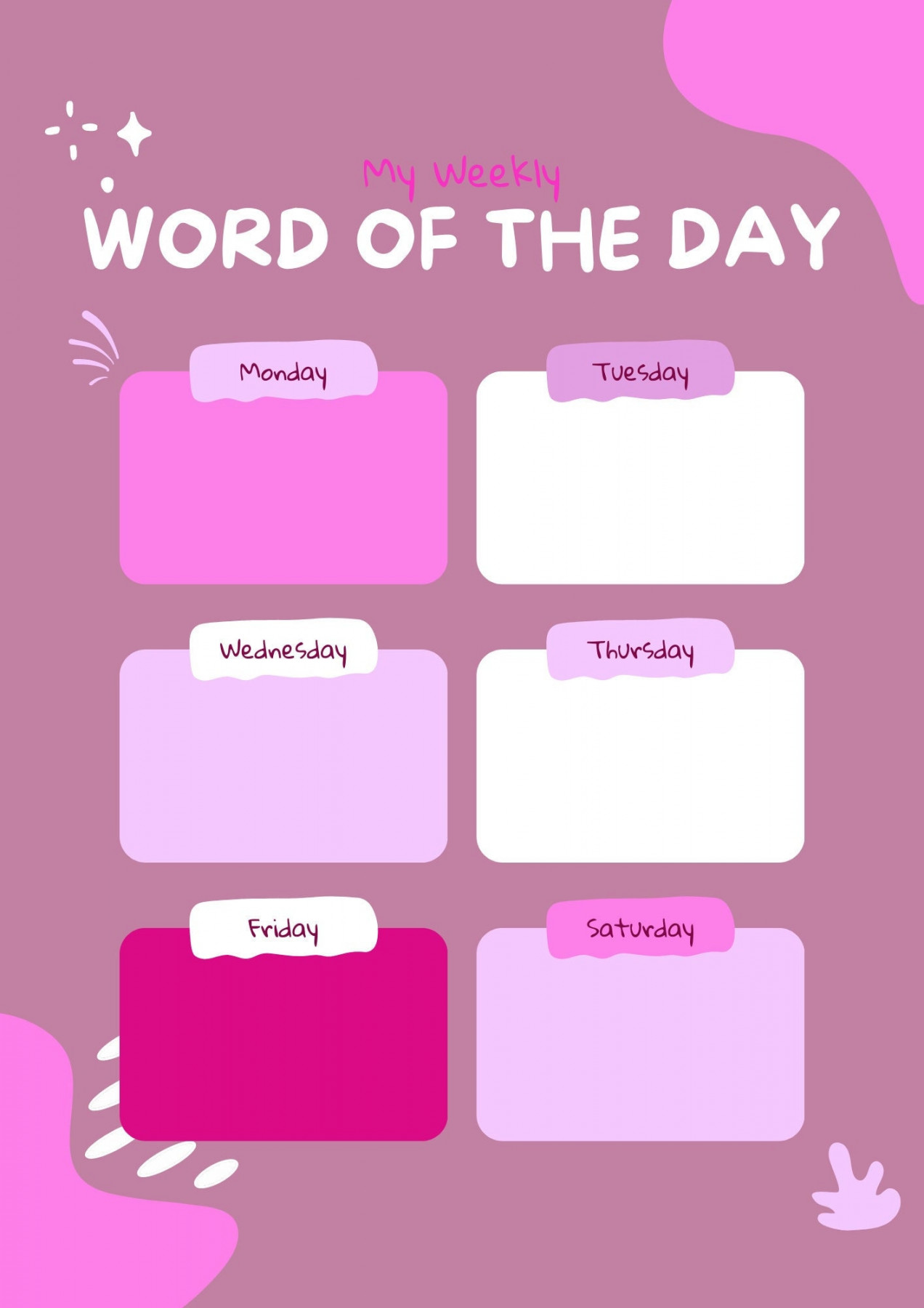 Word of the day worksheet in Pink. Download or Print. Keep track of new  words you learn.