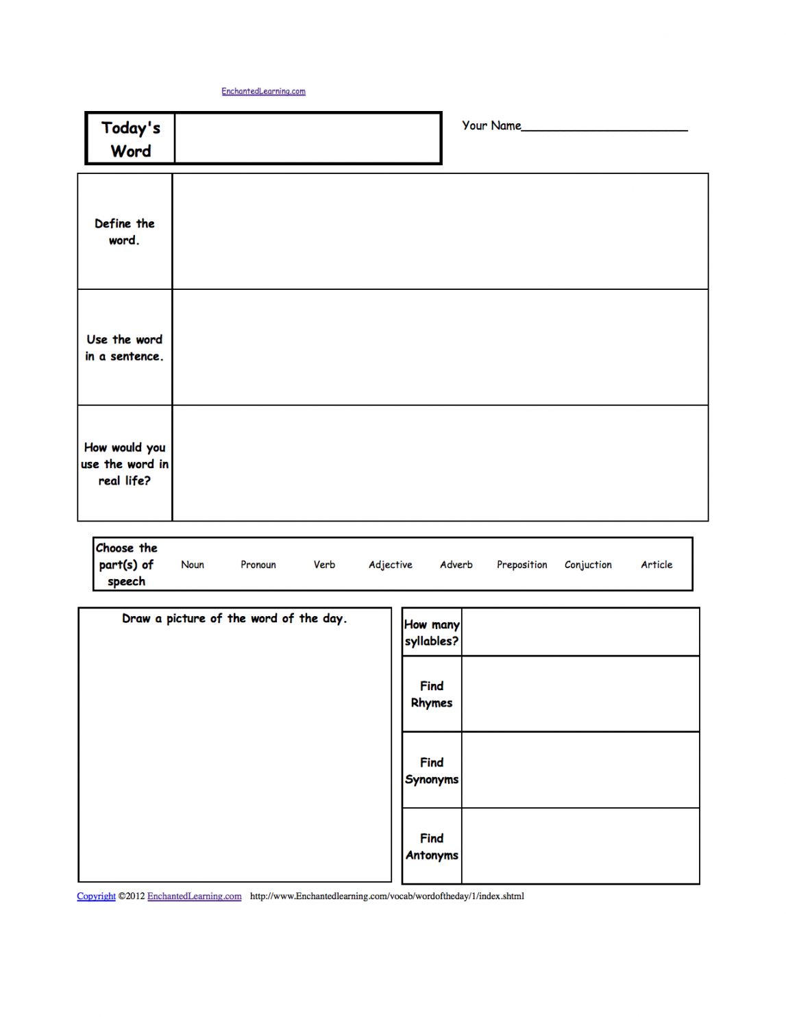 Word of the Day Worksheets - EnchantedLearning