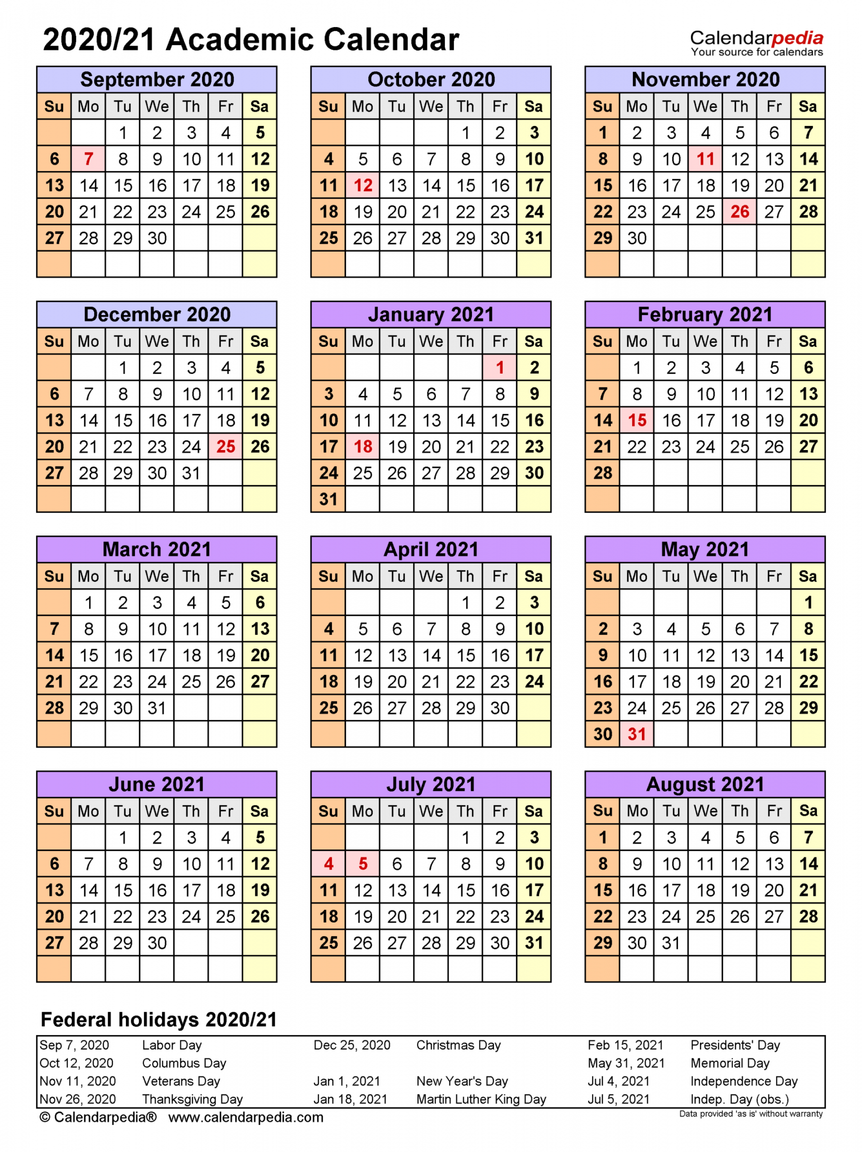Academic Calendars / - Free Printable Word Templates