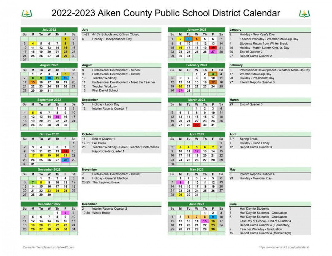 Aiken County - school calendar   postandcourier