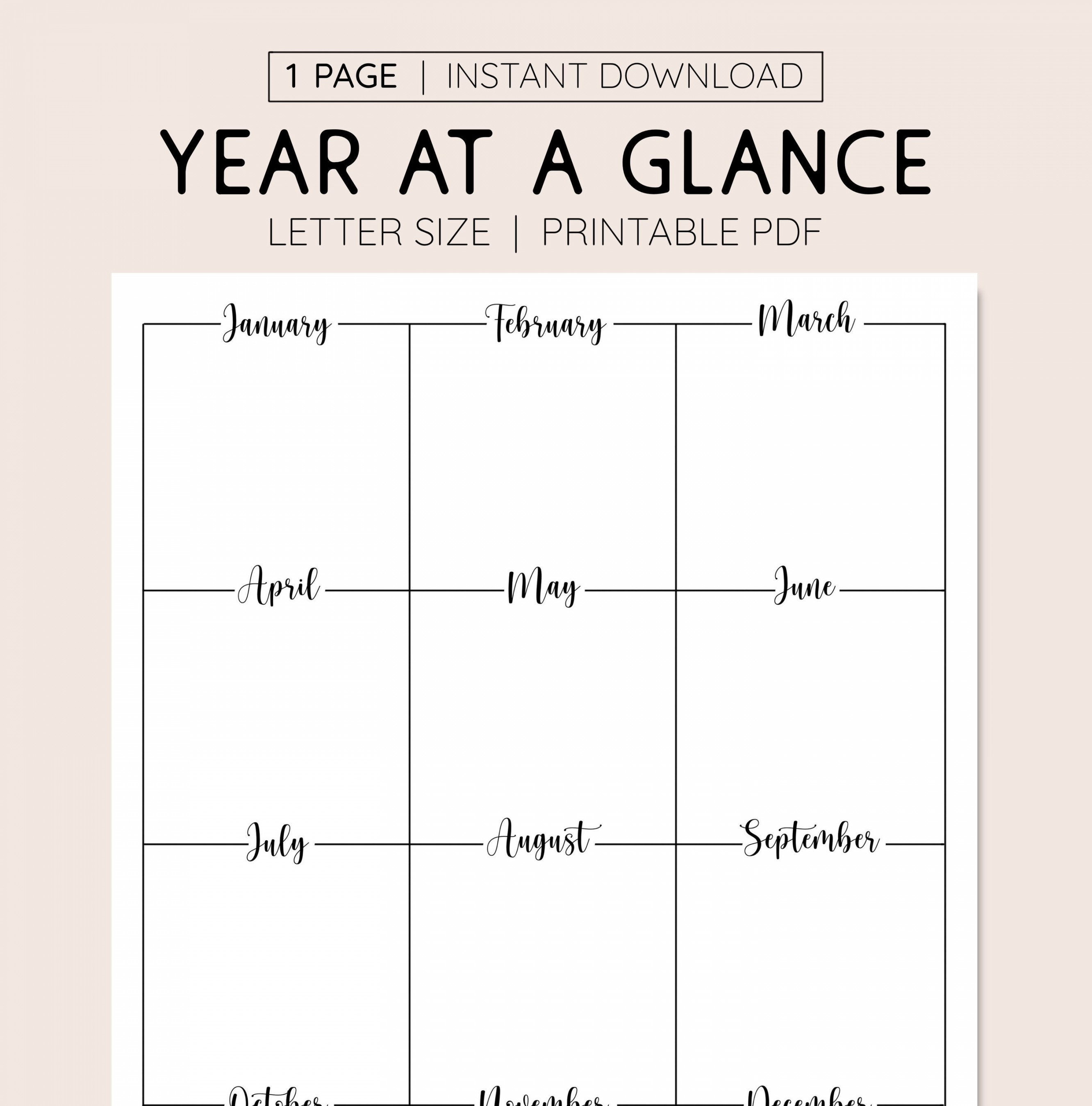 Any Year at A Glance INSTANT DOWNLOAD Printable Yearly - Etsy