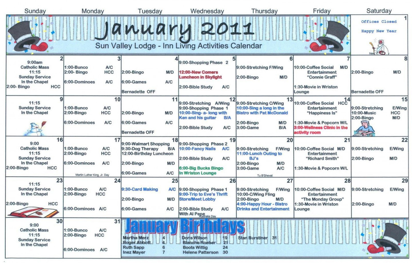 Assisted Living Activity Calendar Format  Assisted living