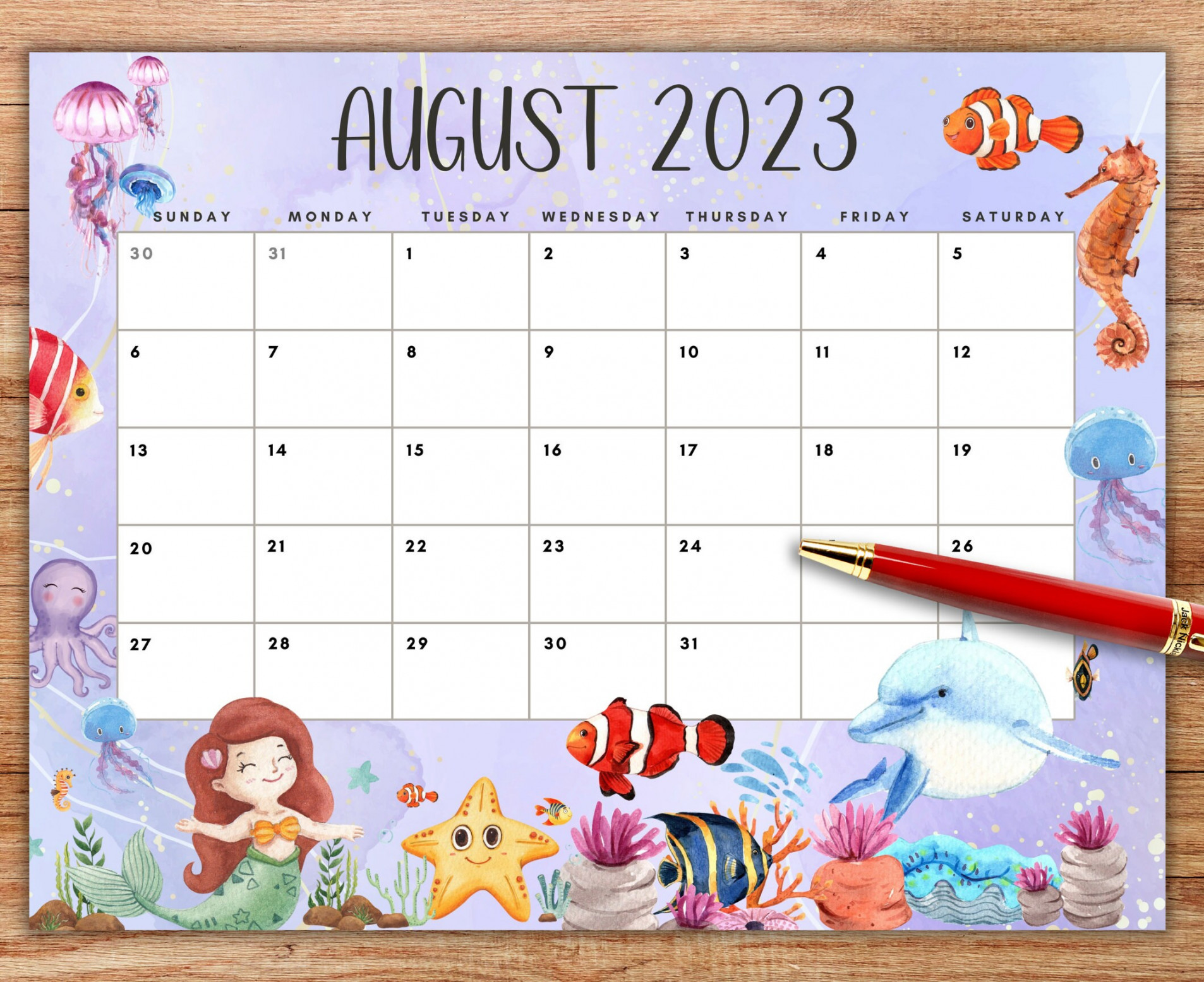 August Beach Calendar - Etsy