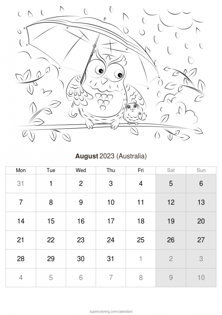 August  calendar - Australia