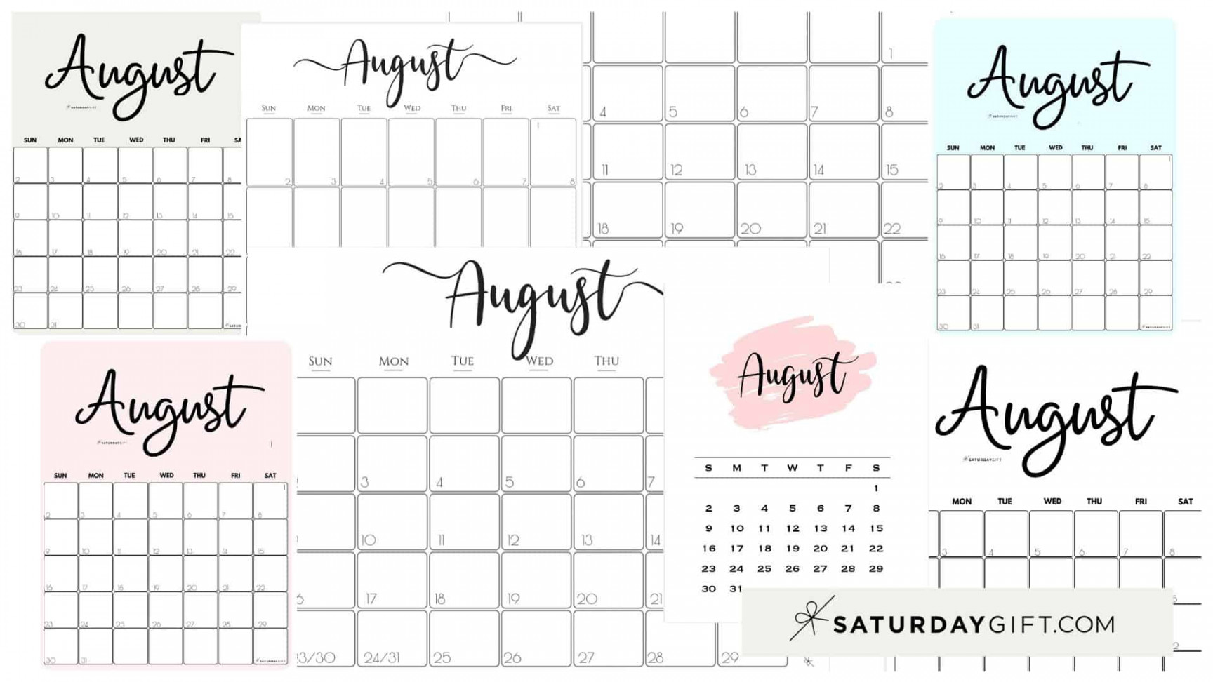 August  Calendar -  Cute & FREE Printables  SaturdayGift