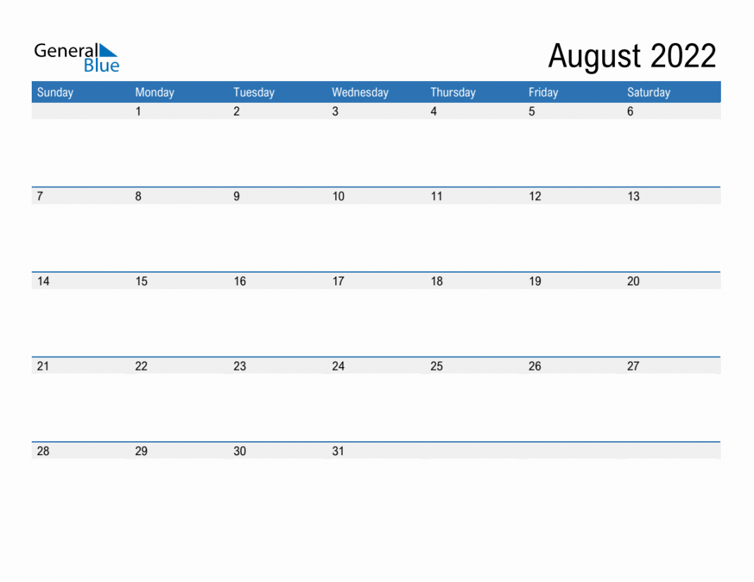 August  Calendars (PDF Word Excel)