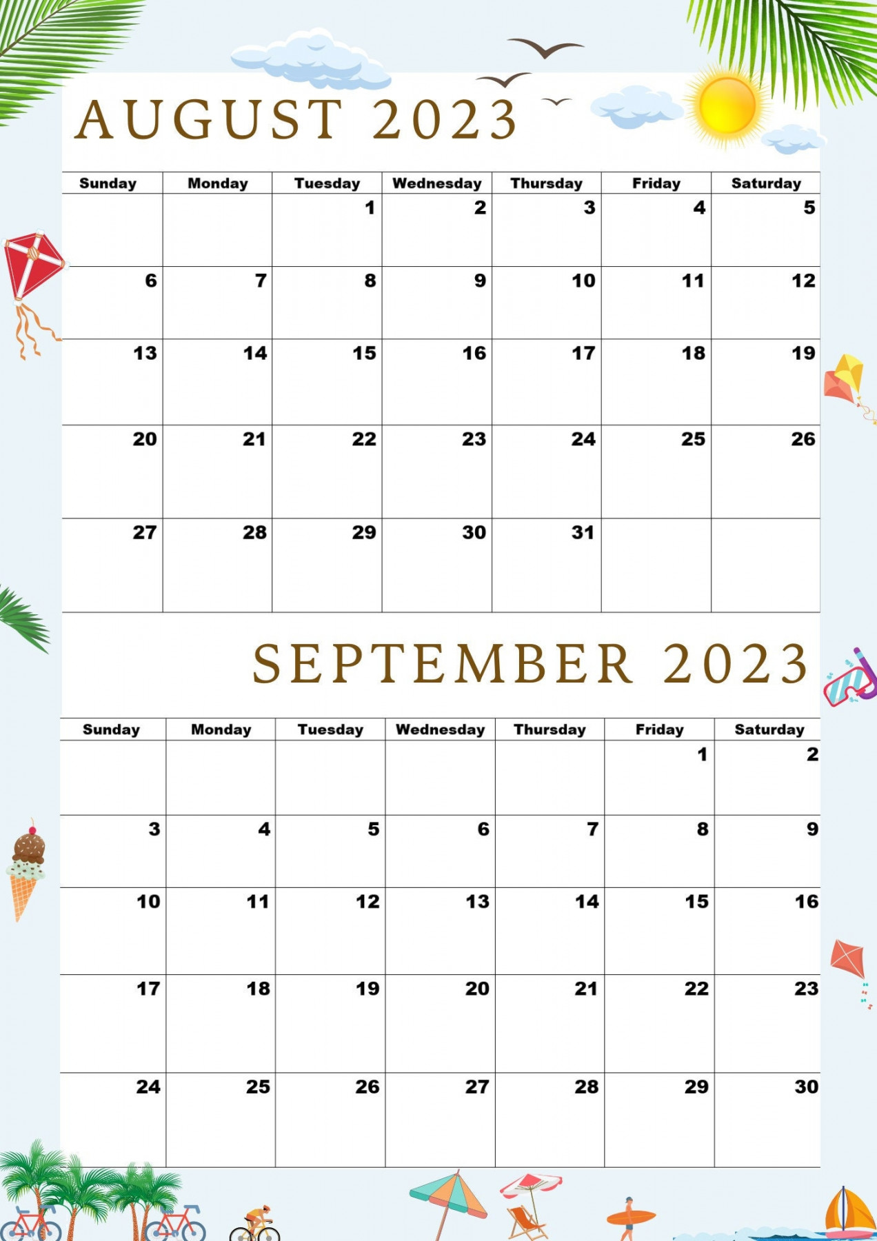 August  Calendarseptember  Calendar Calendara - Etsy