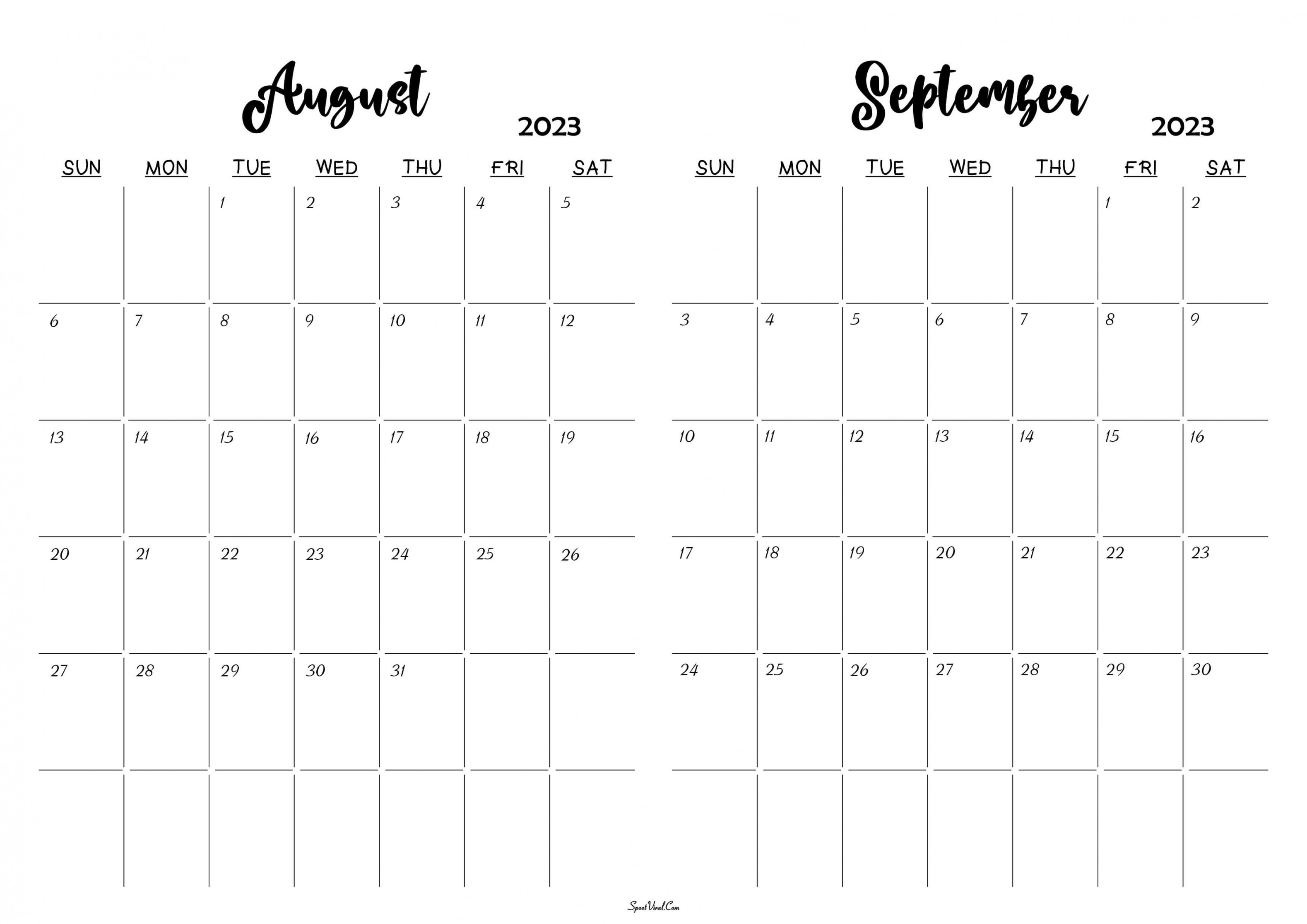 August September  Calendar Templates - SpootViral